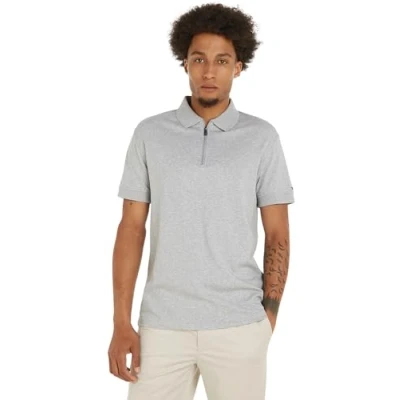 Image of Tommy Hilfiger Men DC Interlock Short Sleeve Polo Shirt Slim Fit, Grey (Light Heather), M