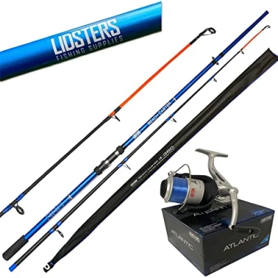Image of LFS Beachcaster Sea Fishing Rod 12ft 2pc + Lidsters Atlantic 70 Reel Blue