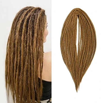 Image of Thin 0.6cm Synthetic Dreadlock Extensions Double Ended 20Inch 10 Strands Crochet Hair Long Braids Hip Hop Style Soft Dreads Extensions, Light Brown