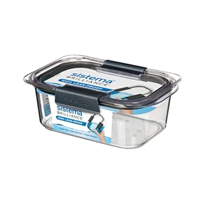 Image of Sistema Brilliance Food Storage Container 920 ml Leakproof Tritan Stackable Prep with Lid BPA Free Grey/Clear
