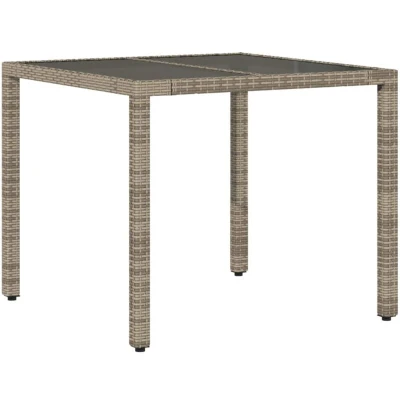 Image of vidaXL Garden Table with Glass Top Grey 90x90x75 cm Poly Rattan