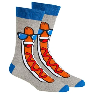 Image of Mens Crew Socks Mid Calf Funky Colorful Funny Cotton Food Hot Dog Size 6 11