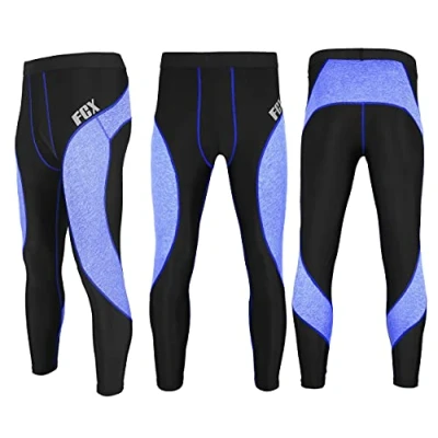 Image of Men Compression Tight Pants Sports wear Cycling Base Layer Under Armour Comfortable Running Yoga Gym Leggings (Black Blue, Medium)
