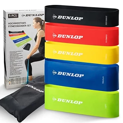 Image of Dunlop Fitness Band Bands Set 5 Resistance for Quick Strength Training Successes Premium in Levels as LongLife+ Latex