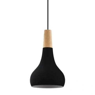 Image of Eglo Pendant Lighting Sabinar, Ceiling Light Fitting, FSC100HB, Hanging lamp for Dining and Living Room Made of Black Metal Natural Wood, E27 Socket, Ø 7 in
