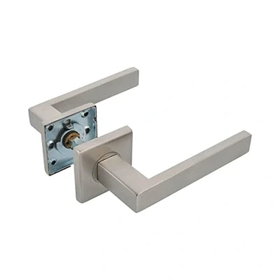 Image of Amig Set of Handles with Inner Rosette for Doors Suki Model 54 x mm 8 Square Elegant and Simple Design Matte Silver Stainless Steel