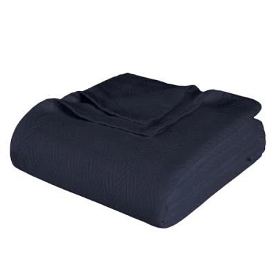 Image of SUPERIOR 100% Cotton Thermal Blanket All Season Oversized Throw, Woven with Herringbone Weave Pattern, Navy Blue, Full/Queen Size