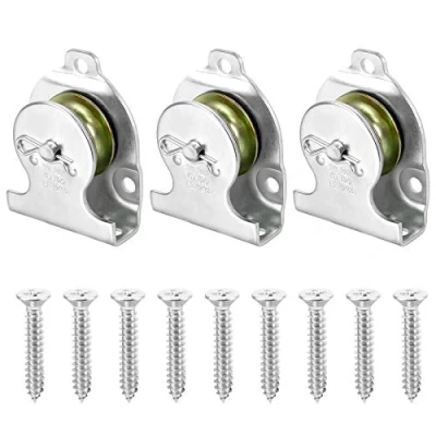 Image of Jubaopen 3PCS Mounted Pulley Blocks Single Roller Crane Ball Bearing Block Swivel Lifting with 9 Screws for Steel Wire Rope Cable Loading 190 kg