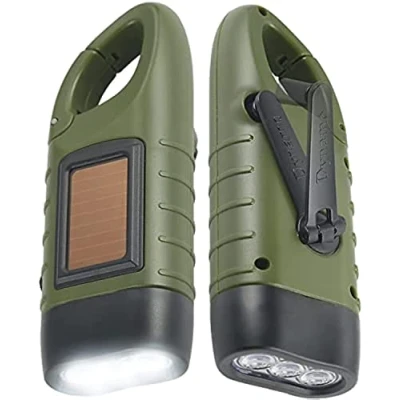 Image of Simpeak 2Pcs Emergency Flashlight Hand Crank, Portable LED Crank Solar Powered Dynamo Carabiner Energy Rechargeable Torch for Camping Climbing Hiking