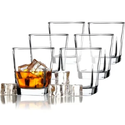 Image of KADAX Drinking Glasses, Set of 6 Drink Clear Glass, Universal Tumbler Short Square Scotch Juice Transparent Glass