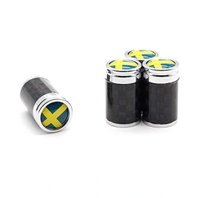Image of 4 Pcs/Set Copper + Carbon Fiber Sweden flag Style Tire Valve Stem Cap Wheel Air Caps for Auto Cars