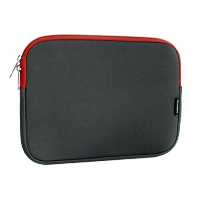 Image of Emartbuy Dark Grey Red 11.6 12.2 Inch Water Resistant Neoprene Soft Zip Case Cover Sleeve with Interior &amp; Compatible Laptops Listed Below
