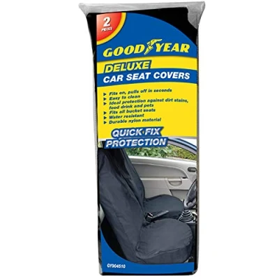 Image of Goodyear 2x Car/Van Front Seat Covers Pair Durable Water Dirt Stain Mess Resistant Protector