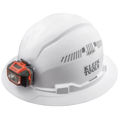 Image of Klein Tools 60407 Hard Hat with Light, Vented Full Brim Style, Padded, Self Wicking Odor Resistant Sweatband, White
