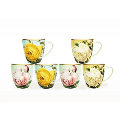 Image of heritage Set of 6 fine Bone China Assorted Chelsea Roses Design Mugs dh