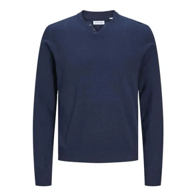 Image of JACK &amp; JONES Men&#039;s Jjeemil Knit Split Neck Sn Jumper, Blazer Navy, M