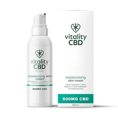 Image of Vitality CBD Skin Cream, High Strength 500mg of Cannabidiol, 100ml, Sweet Almond Oil, Rosemary Green Tea and Lemon Fragrance, NO THC