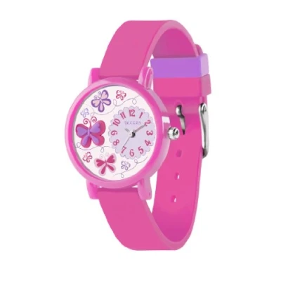 Image of Tikkers Children&#039;s Quartz Watch with Multicolour Dial Analogue Display and Pink Silicone Strap TK0074