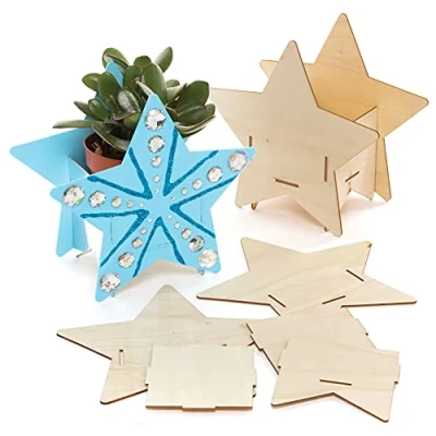 Image of Baker Ross FE762 Star Wooden Flowerpot Craft Kits Pack of 3, Make Your Own Flower Pot, Planting Pots for Children to Decorate, Creative Christmas Activities Kids