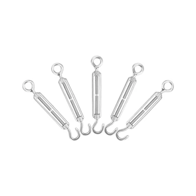 Image of QWORK® 5 Pcs M5 Screw Fastener Tensioner, 304 Stainless Steel Turnbuckles, Adjustable Hook And Eye Set