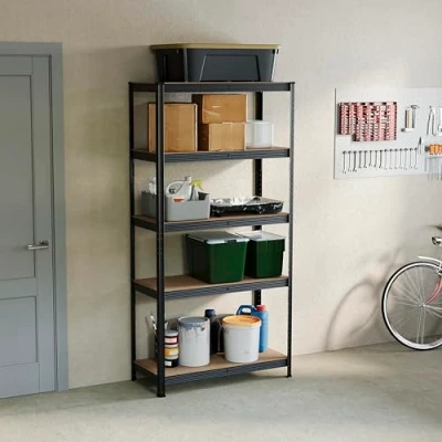Image of Home Vida 5 Tier Layer Shelf Storage Shelving Rack Heavy Duty Kitchen Garage Racking 875 Kgs Capacity, Large, Black