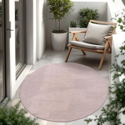 Image of Paco Home Indoor &amp; Outdoor Rug Kitchen Monochrome Mottled Pattern, Size:Ø 200 cm round, Colour:Taupe