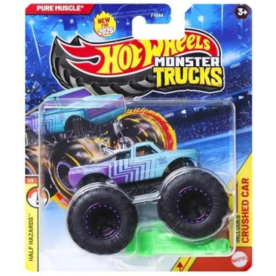 Image of Mattel Hot Wheels Monster Trucks Collectible Toy 1:64 Scale Diecast Model Vehicle Half Hazards 1/4 Pure Muscle JCF08