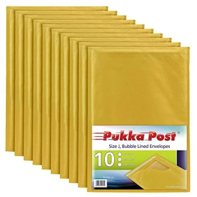 Image of Pukka Post &amp; Packaging Bubble Lined Envelopes Pack of 10 Self Seal Padded Lightweight Mailers for Safe and Secure Shipping Impact Puncture Resistant Protection 320 x 445 mm, Size J Gold
