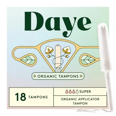 Image of Daye Organic Tampons, 18 Ct, Super Absorbency, Metal Tested, No Shed Sleeve, Gamma Ray Sanitized