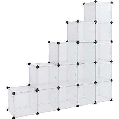 Image of vidaXL Storage Cube Organiser with 15 Cubes and Doors Transparent PP