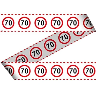 Image of Folat 28470 70th Birthday Traffic Sign Barricade Tape, Multi Colors, Zahl 70