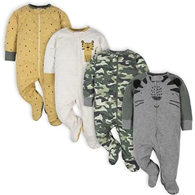 Image of Gerber Baby Boys&#039; 4 Pack Sleep &#039;N Play Footie Toddler Sleepers, Tiger Grey, 0 3 Months