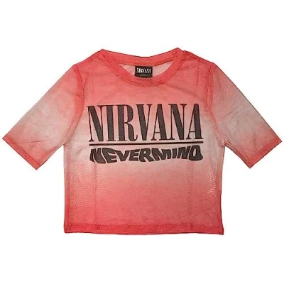 Image of Nirvana Mesh Crop Top T Shirt Nevermind Wavy Logo Official Womens Pink M