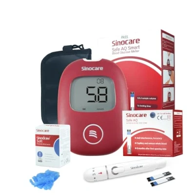 Image of Sinocare Safe AQ Smart Blood Glucose Monitor Portable Diabetes Testing Kit with Test Strips x50 Lancing device and Carry Case, Easy Reading Meter Self monitoring Sugar Tester