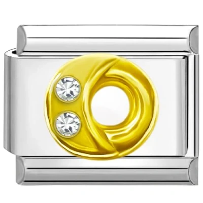Image of Quiges 9mm Italian Style Charm Link Module Stainless Steel Zirconia gold Alphabet Letter O for Bracelets