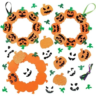 Image of Baker Ross FX251 Pumpkin Mix and Match Wreath Kits Pack of 3, Halloween Decoration Kids Crafts Kits, Autumn Decorations