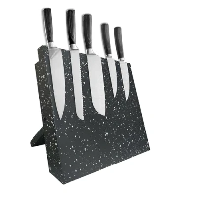 Image of YKUKIZEE Magnetic Knife Block, Powerful Wood Holder, Black Wooden Stand Rack for Knives