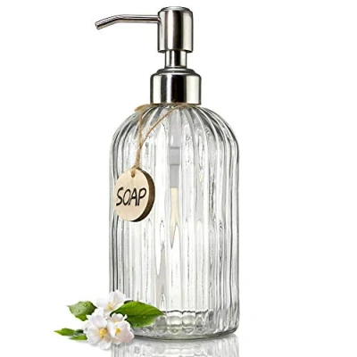 Image of JASAI 18 Oz Clear Glass Soap Dispenser with Rust Proof Stainless Steel Pump, Refillable Liquid Hand for Bathroom, Premium Kitchen (Clear).