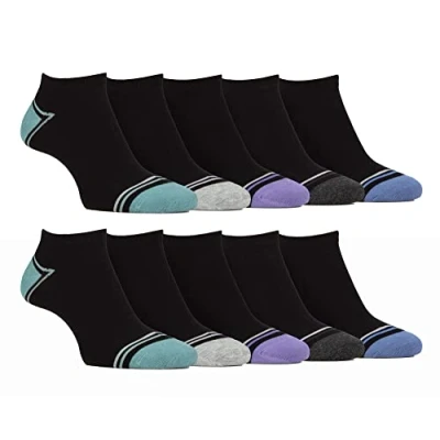 Image of Farah 10 Pairs Mens Bamboo Trainer Socks Striped Cushioned Ankle (6 11, Black)