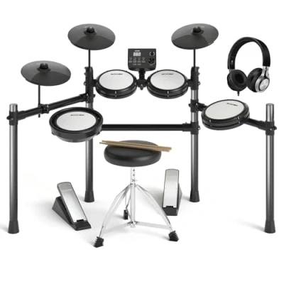 Image of AODSK Electric Drum Set with Quiet Mesh Pads,Electronic for Beginner,15 Kits and 195 Sounds,Sticks,Throne,Headphones,USB Cable Included. AED 403