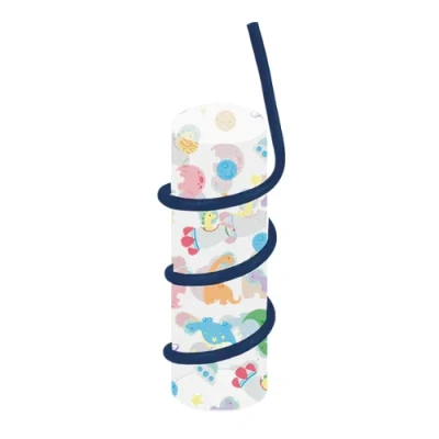 Image of FabFinds Kids Drinks Cup with Curly Straw Reusable 2 Pack (Dinosaur Blue)
