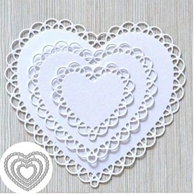 Image of 4pcs/Set Lace Heart Shape Metal Die Cuts, Wedding Invitation Card Love Flower Cutting Dies Cut Stencils for DIY Scrapbooking Album Decorative Embossing Paper Making