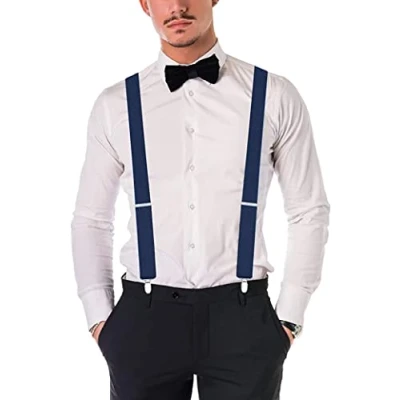 Image of ARG Mens Wide Braces Heavy Duty Blinders Multi Colour Y Shape Suspenders Gift (Navy)