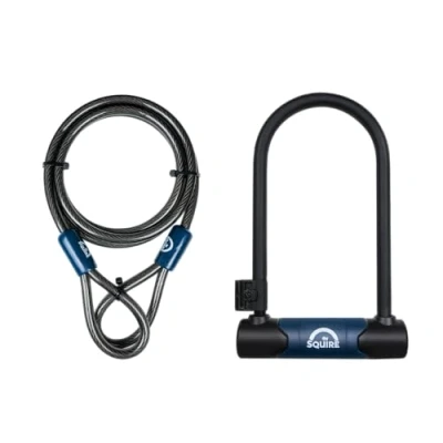 Image of Squire Locks Nevis 230/10C D Lock Cycle &amp; Cable Set High Security Bike 230 mm Vertical 115 Horizontal Shackle Clearance 1800 Incl. 2 Keys Sold Secure Bicycle Gold