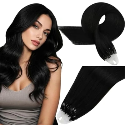 Image of Easyouth Micro Beads Hair Extensions Real Jet Black Link Human Loop Pre Bonded 18 Inch 50g/50s