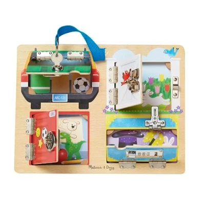 Image of Melissa &amp; Doug Locks Latches Board Wooden Educational Toy