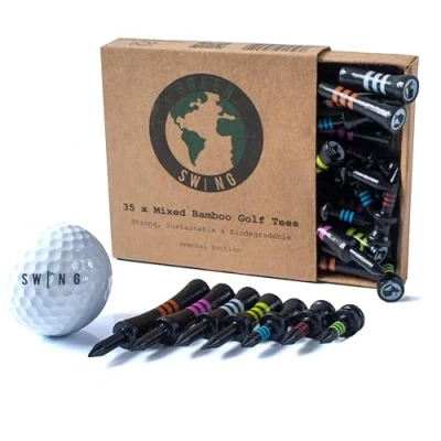 Image of Green Swing Bamboo Golf Tees Mixed Sizes Strong Sustainable Biodegradable Seven Castle 35pcs (Black Special Edition)