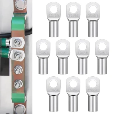 Image of Pack of 10 cable lugs, 35 mm², M8, ring lugs made tin plated copper, for battery cables, car distribution boxes