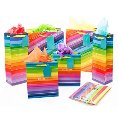 Image of UK Greetings 6 Gift Bags &amp; Tissue Multipack for Him/Her/Friend Rainbow Design