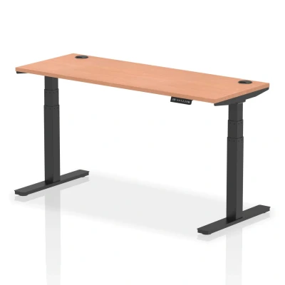 Image of Air 1600x600mm Height Adjustable Desk Beech Top Cable Ports Black Leg